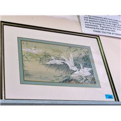 Large framed flock of white cranes oriental style