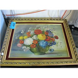 Framed original oil on canvas painting- still life