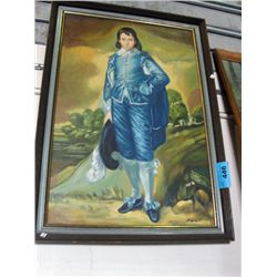 Framed original blue boy painting signed bottom