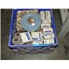 Image 1 : Blue milk crate filled with assortment of pulley