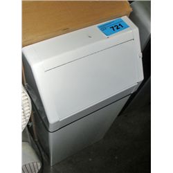 White metal trash can