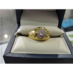 Gold plated mens ring with large cubic zirconia