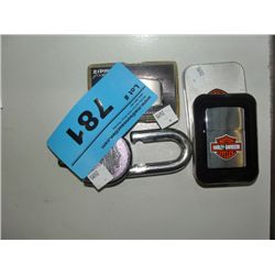 harley davidson zippo, harley pad lock and zippo
