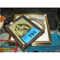 Framed mary and jesus print and a crown of thorns