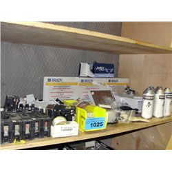 Shelf lot of assorted breakers, refridgerant,