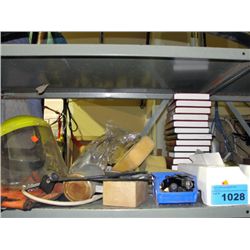 Shelf lot of tools hardware and misc