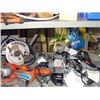 Image 1 : shelf lot of tools and assorted bicycle parts