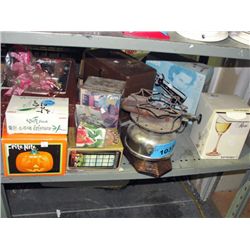 Shelf lot of assorted household misc items