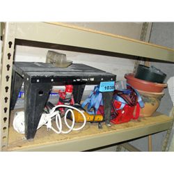 Shelf lot of misc; power tools, router table, etc