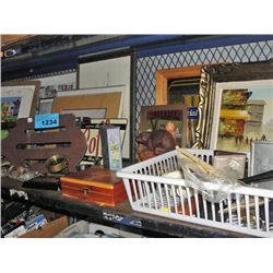 Shelf lot of assorted prints, pictures and house