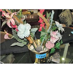 Brass vase with artificial flower display