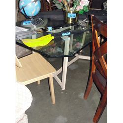 Thick bevelled glass top with metal base