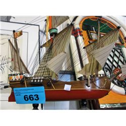 Wood crafted model sailing ship