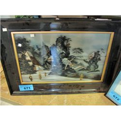 Framed 3D original oriental painting; print and