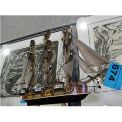 Wood crafted model sailing ship