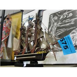 Wood crafted model sailing ship