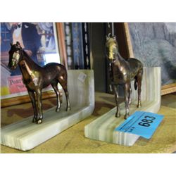 Onyx and brass 2pc horse book end set
