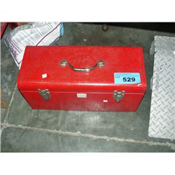 Red metal toolbox and contents