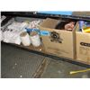 Image 1 : Shelf lot of misc items; muscle shirts, boxes of
