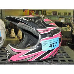 Black and pink full faced motocross helmet