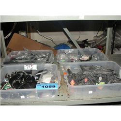 4 clear plastic bins of assorted hardware
