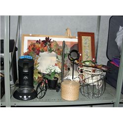 Shelf lot of assorted decorative household items