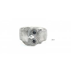 Cute Owl Cuff Bracelet with Black Crystal Eyes