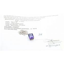 Genuine Emerald Cut Amethyst Pendant set in 925 Si