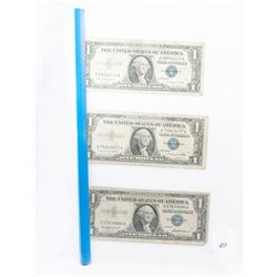 3x USA Silver Dollar Certificate Bills=Blue