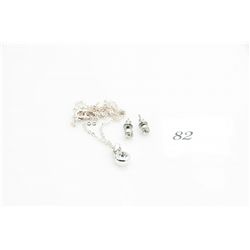 Ladies necklace pendant and earring set; silver