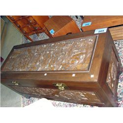 Beautifully carved mahogany chinese storage trunk