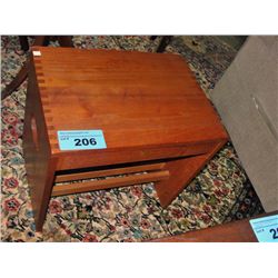 Solid teak single drawer side table with dove