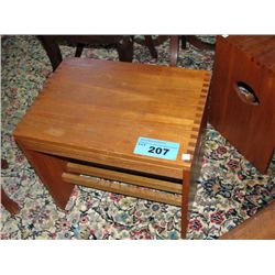 Solid teak single drawer side table with dove