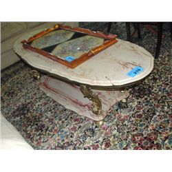 3pc italian marble and brass coffee and end table