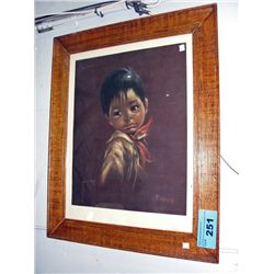 Antique oak framed native print titled little