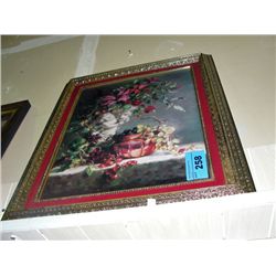 Framed still life print - flower and fruit bowl