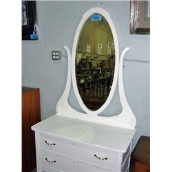 Antique white 2 drawer dresser with heart back