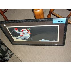 Framed frosty the snowman on skiis print