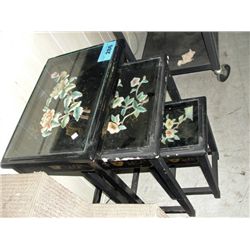 3pc oriental nesting table set with carved soap