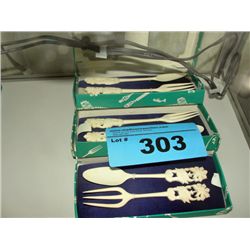 3 spoon and fork genuine carved ivory sets