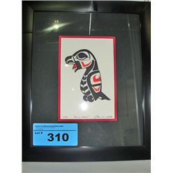 Framed native print titled young eagle by clarence
