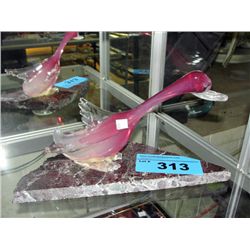 Art glass goose on granite base decorative