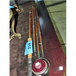Vintage 4pc split cane fishing rod with vintage