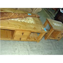 2pc rustic pine with tile inlay coffee and end