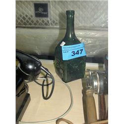 Antique attention poison green glass bottle with