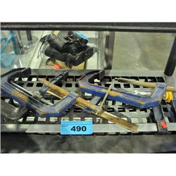 3 C clamps and 2 adjustable furniture clamps