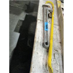 Pipe wrench and a crow bar
