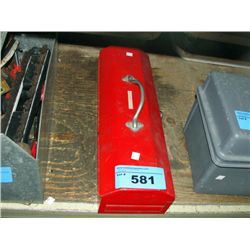 Red metal toolbox and contents