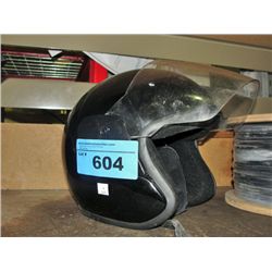 Black motorcycle helmet with visor