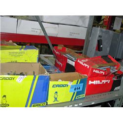 Shelf lot of assorted hilti and caddy hardware